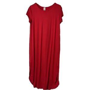 Women's Red XL Long Maxi T-Shirt‎ Dress 54" Stretchy Relaxed Acting Pro SS